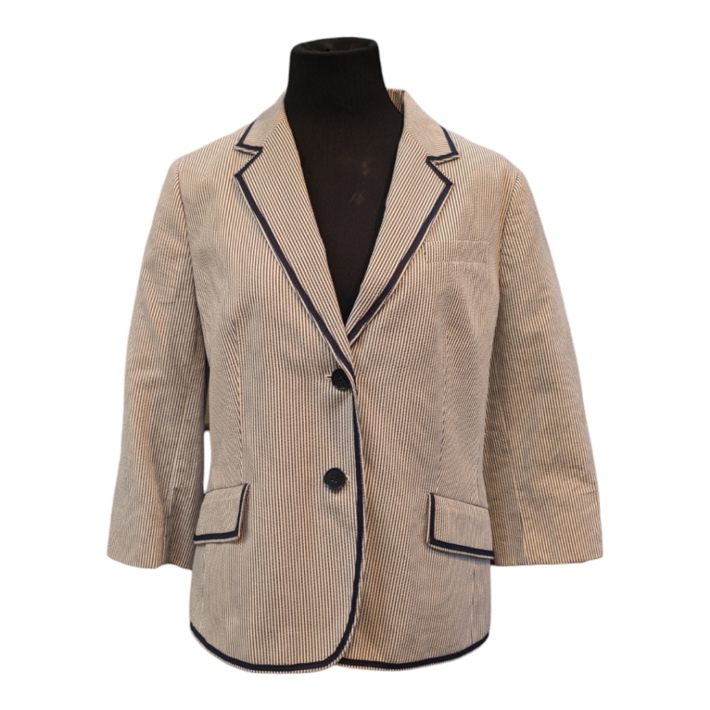 Talbots Seersucker Navy And White Lightweight Lined Jacket Size 16P